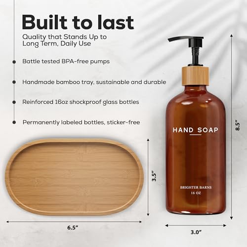 Amber Glass Soap and Lotion Dispenser Set with Tray by Brighter Barns (Amber Sl)