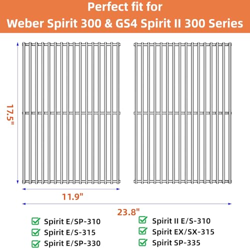 17/17.5/19.5 Inch Grill Cooking Grates Replacement for Weber Spirit 300, 310, 320 Series, Spirit 700, Genesis Silver/Gold/Patinum B/C, Heavy Duty Stainless Steel Grids, 17.5" D x 23.8" W (17.5"D x 23.8"W)