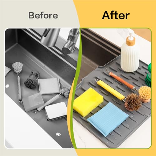 Silicone Dish Drying Mat for Kitchen Counter (A:Silk Gray / 15.7" x 13")