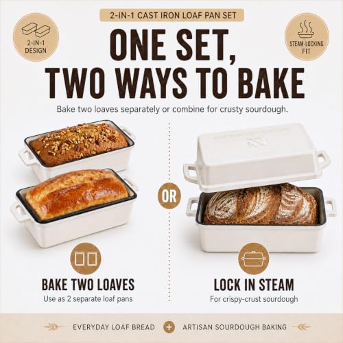 2 in 1 Enameled Cast Iron Bread Pan with Lid (9"×5" White)