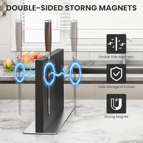 Black Magnetic Knife Block Without Knives (11.6x8.2 inch Black)