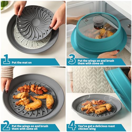 Microwave Splatter Silicone Cover Collapsible Steamer (10.5-11 inch / Blue)