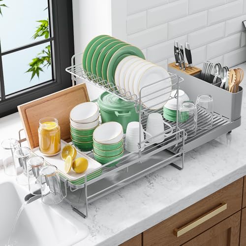 Extendable Dish Drying Rack (2-Tier / Gray)