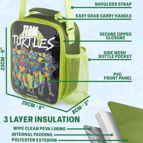 Teenage Mutant Ninja Turtles Boys Lunch Box 3Pc Set (Dark Green TMNT)