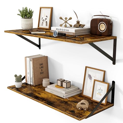 28W x 12D Deep Floating Shelves Set of 2 Rustic Brown (Rustic Brown With Black Metal Bracket / 28Wx12Dx5.8H)