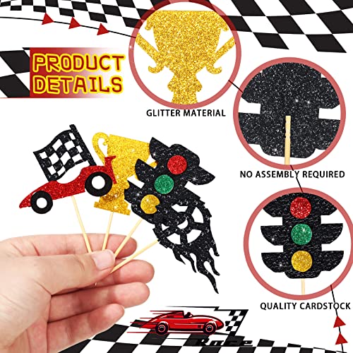 49 Pcs Two Fast Cake Topper Car Cupcake Topper 2nd Birthday Decor