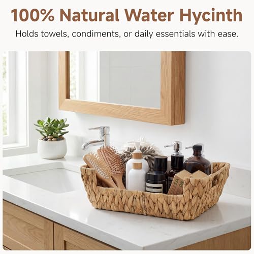 Pantry Baskets for Organizing (Natural(Water Hyacinth) / 16 ½"L x 12 ½"W x 5"H)