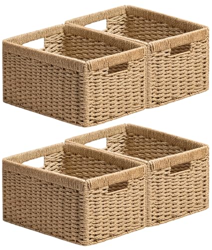 4 Pack Wicker Basket (Rectangular- 4pack 13.4"×8.3"×7.1" / Natural)