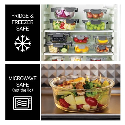 Premium 32 Pc. Borosilicate Glass Food Container Set with Dividers (Ombre Black)