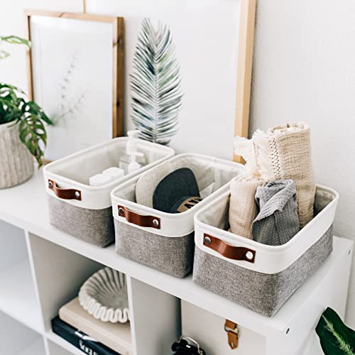 12x8in Canvas Storage Baskets (Gray / Off-White / Small - 6pc)