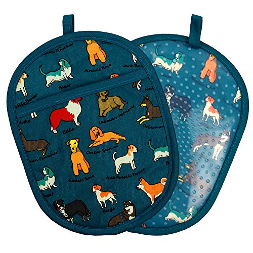 Pot Holders with Transparent Clear Silicone Shell and Nice Dog Flower (Potholders / Blue)