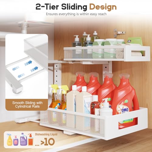 2 Pack Under Sink Storage Organizer (White / 2 Pack-15.74"Dx11.4"-16.14"H)