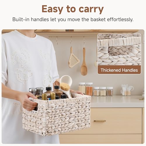 Wicker Storage Baskets for Shelves (White (Water Hyacinth) / 2x 13"L x 8¼"W x 7"H)