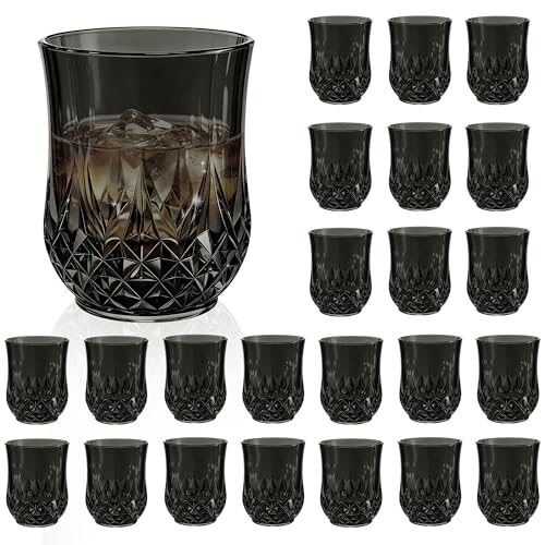 24 Pack Plastic Stemless Wine Glasses (Black)