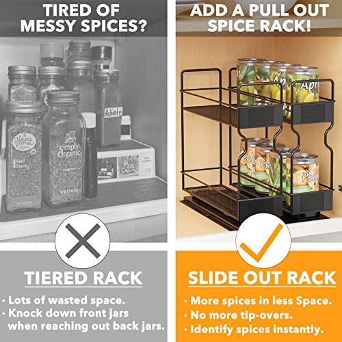 Pull Out Spice Rack Organizer for Cabinet (Two 3"W Drawers, 2-Tier)