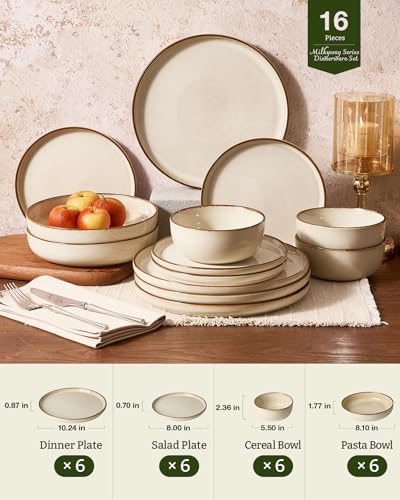 Milkyway 16 Piece Dinnerware Set with Pasta Bowls (Light khaki / Service for 4 (Include Pasta Bowls))