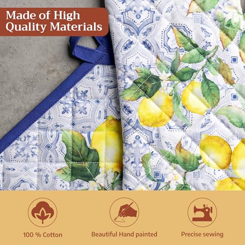 100% Cotton Oven Mitt & Pot Holder Set (030 - Citrus / 7.5" x 13" & 8" x 8" (Oven Mitt & Pot Holder))