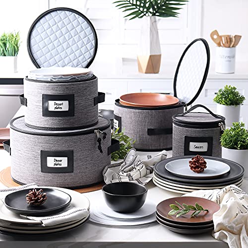 4 Piece Dish Storage Containers (Grey / Plates Storage)