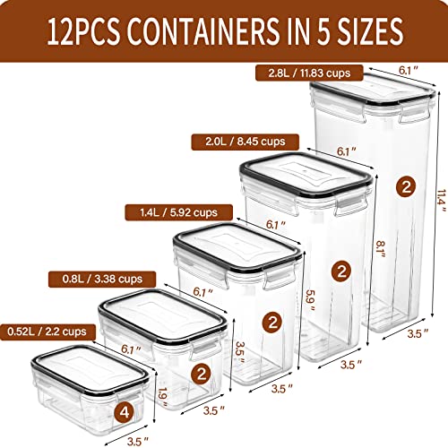 Airtight Food Storage Containers with Lids (Black-12 Piece)