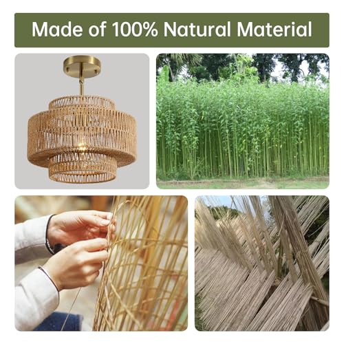 12.4" Rattan Pendant Light for Kitchen Island (Brown / 12.4" 1-Light)