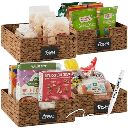 Set of 4 16x12in Large Water Hyacinth Pantry Baskets (12x16x5in / Chestnut)