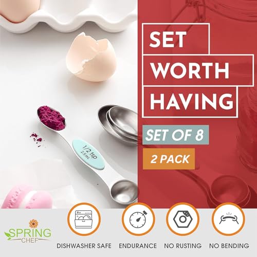 Stainless Steel 8 Magnetic Measuring Spoons Set (Mint / 2-Pack)