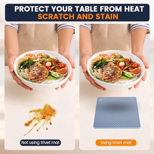 Silicone Trivet Mats 4 Heat Resistant Pot Holders Multipurpose Non (Light Blue)