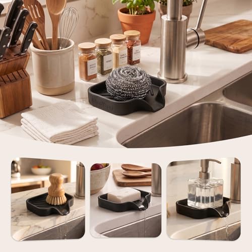Silicone Soap Dish with Drain Spout (Black / S(4.9"×3.2"))