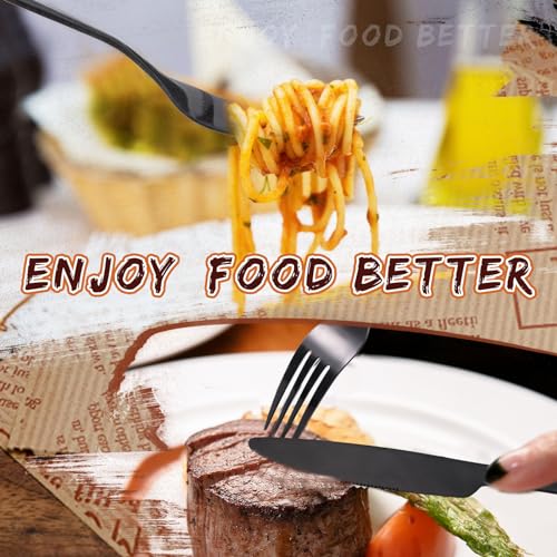 50 Pieces Stainless Steel Forks Silverware Set Dinner Forks and Knives Flatware Tableware Cutlery Set for Kitchen Restaurant (7.1 x 1 Inch, 8.4 x 0.7 Inch / Black)