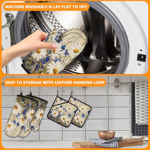 Daisy Flowers Oven Mitts and Pot Holders Sets 4Pcs (Daisy Flowers)