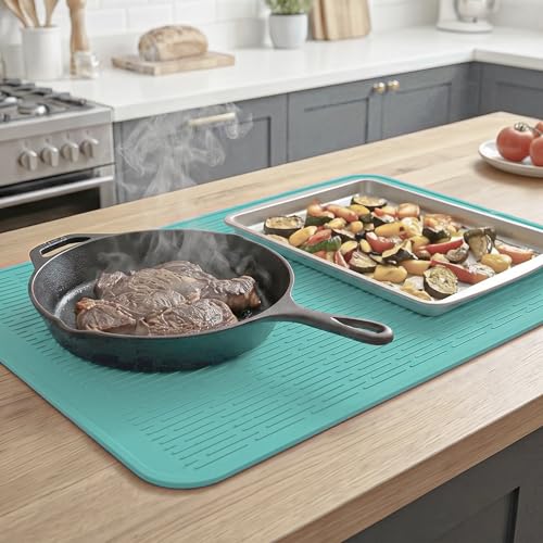 Silicone Dish Drying Mat for Multiple Usage (Mint / 28"L x 18"W)