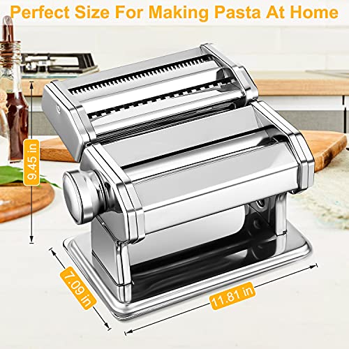 3-in-1 Pasta Maker with 9-Setting Pasta Roller & Cutters, Silver (Silver)