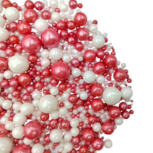 Edible White Red Sugar Pearls Candy Sprinkles 120G (White Red)