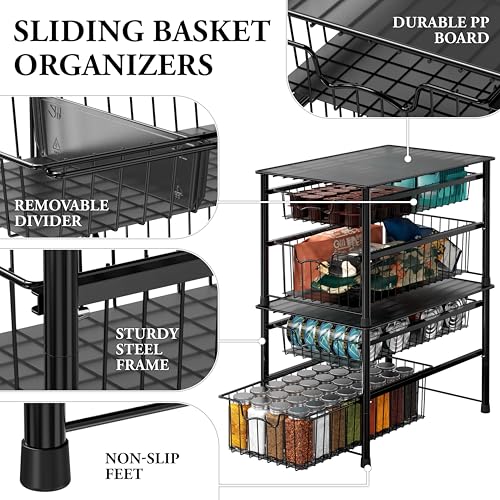 Stackable Sliding Basket Organizer Drawer (2-tier / Black)