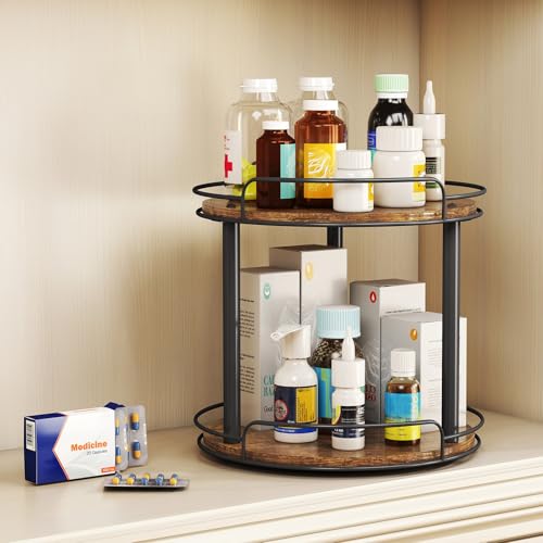 9'' Wood Lazy Susan Turntable Organizer for Cabinet (9 inches 2 Tier)