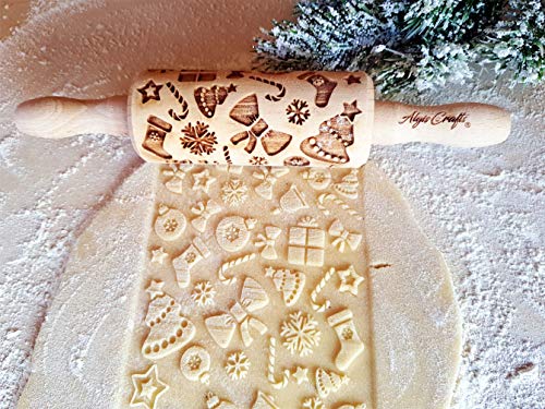 CHRISTMAS 3 Mini Embossed Rolling Pin Set Wooden Laser Engraved Textured rolling pins with Snowflakes