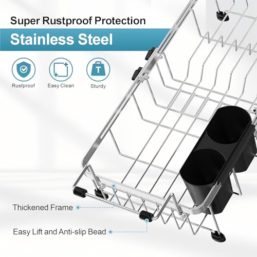 Small Over the Sink Dish Drying Rack (Silver / For 10"-30"W Sink, Expandable | 9"W Rack)