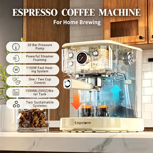 04E 20 Bar Espresso Machine with Milk Frother Steam 1100W White (Minimalist)