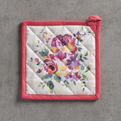 Pot Holders 100% Cotton Potholders (081 - Rose Garden / 8" x 8" (Pot Holder Pack of 1))