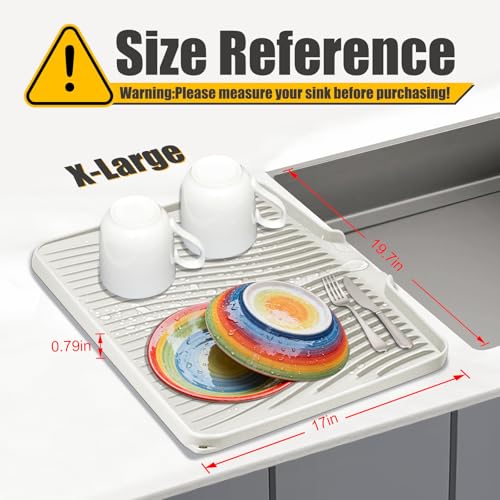 Silicone Dish Drying Mat for Kitchen Counter (Beige-1pc / 20" x 15")