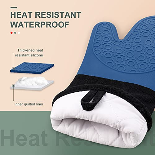 Silicone Oven Mitts (Royal Blue & Black / 14.6in Oven Mitts)