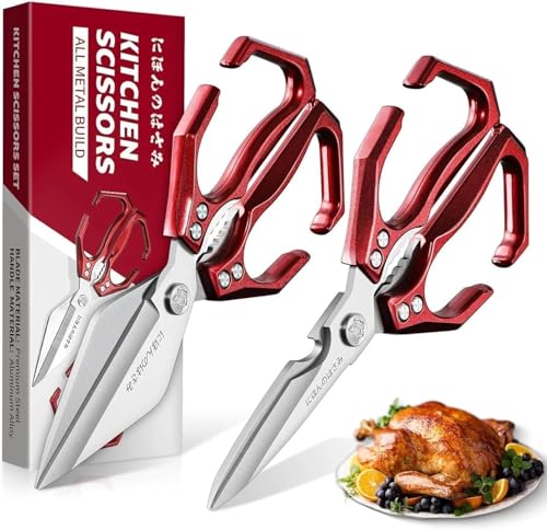 Kitchen Shears Set for Food with Sharp Bone (Bright Red)