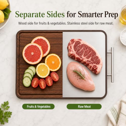 Double Sided Stainless Steel and Ebony Cutting Board (16.3"L x 11"W)