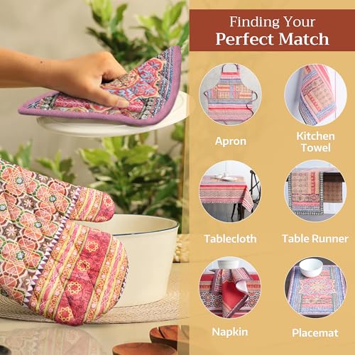 Pot Holders 100% Cotton Potholders (075 - Ispahan / 8" x 8" (Pot Holder Pack of 2))