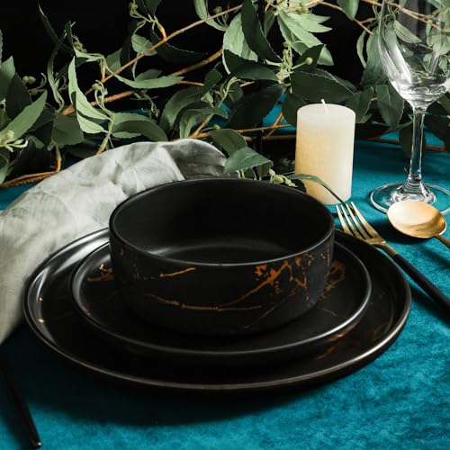 Gold Splash Dinnerware Set (16 Piece - Service for 4 / Black & Gold)