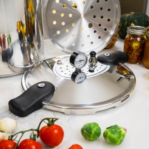 Pressure Canner Release Valve Aluminum Canning Pot Cooker Pot Stove Top with Pressure Gauge Instant Fast Cooking Pot Stewing Locking System (23.3 Quarts)