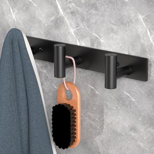 Wall Mounted Coat Rack (Black / 3 "T" Hooks, 2PACK)