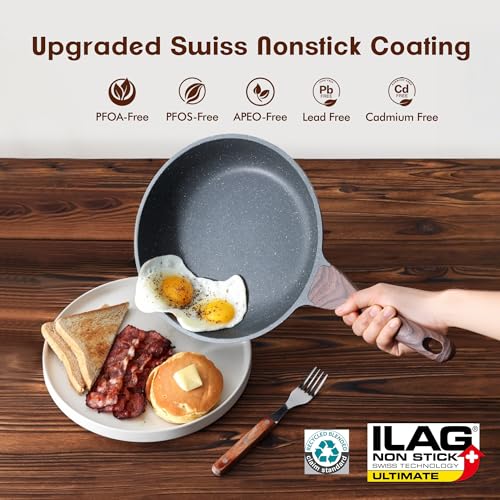 Nonstick Frying Pans (Gray / 8 Inch+3.5QT w/ Lid)