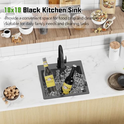 Black 18x18 In Drop In Kitchen And Bar Sink (18x18 Black)