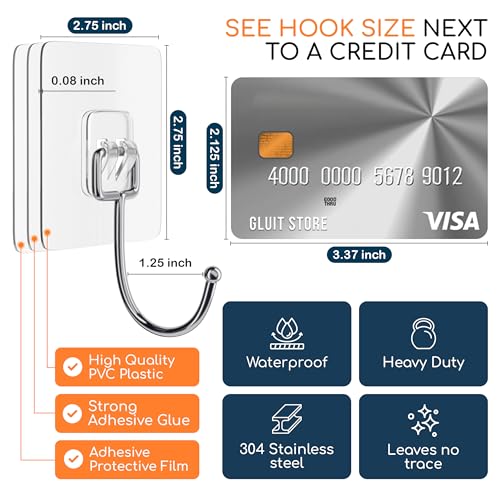 Adhesive Large Wall Hooks for Hanging Heavy Duty No Drill (Large, 40 pcs)
